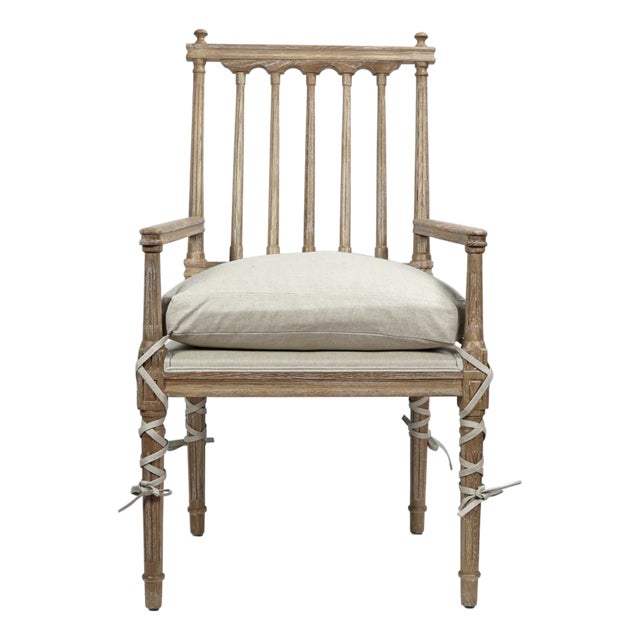 Matthew Izzo Home Barnaby Pine Wood Armchair With Beige Tie Cushion For Sale