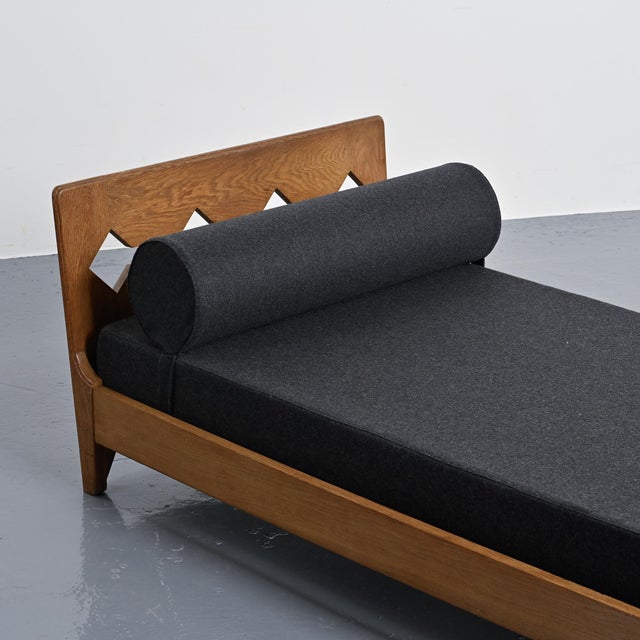 Vintage Oak Bed by René Gabriel, Lieuvin, 1948 For Sale - Image 9 of 14