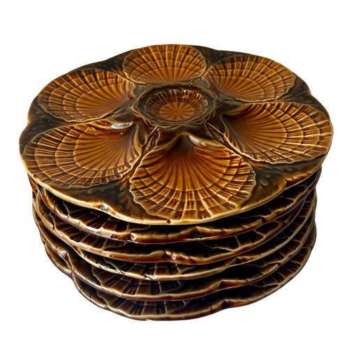 French Majolica Barbotine Oyster Plates from Sarreguemines, 1970s, Set of 6 For Sale - Image 11 of 13