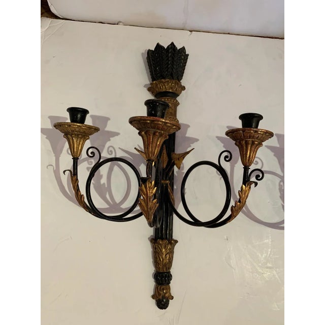 Wood Black and Gold Italian Neoclassical Sconces - a Pair For Sale - Image 7 of 12