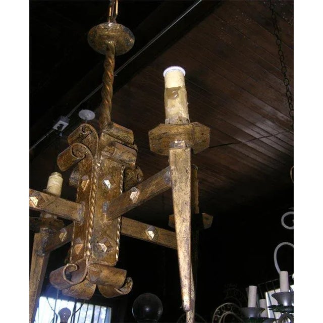 1940s French Gilt Metal Brutalist Style Chandelier For Sale - Image 5 of 8