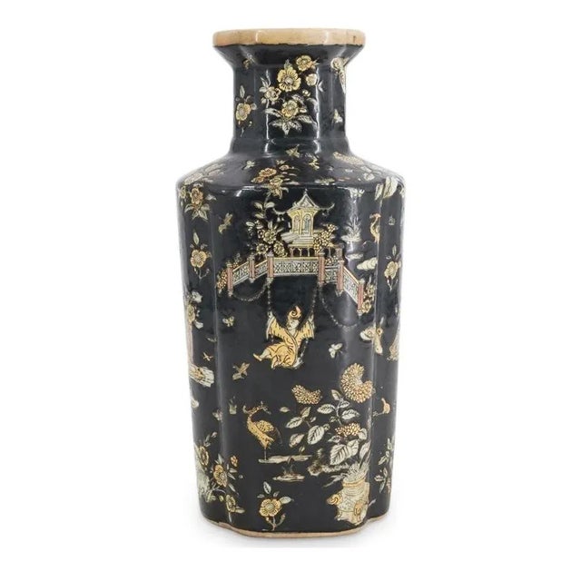 Mid 20th Century Black and Yellow Chinese Famille Noire Vase For Sale - Image 13 of 13