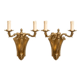 Opulent Gilded Bronze Wall Sconce Set of 2 – Two Candle-Style Lights With Rococo Floral Details For Sale