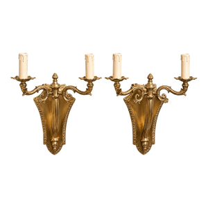 Opulent Gilded Bronze Wall Sconce Set of 2 – Two Candle-Style Lights With Rococo Floral Details