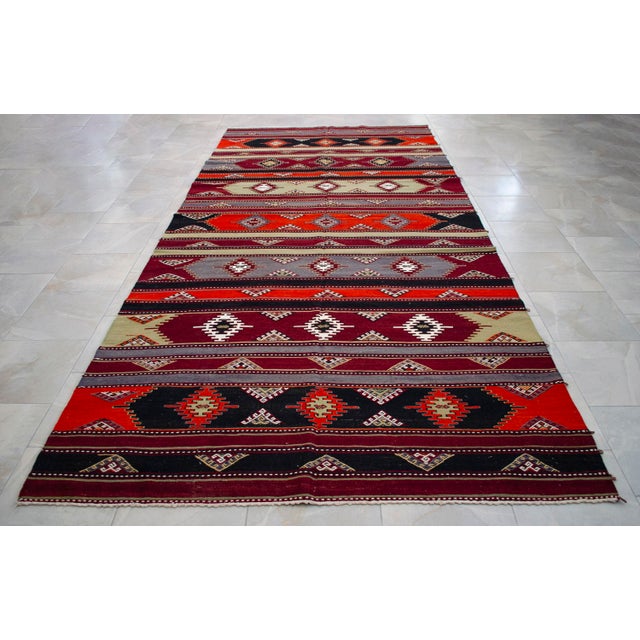 1940s Turkish Kilim Rug Hand Woven Large Area Rug Jajim - 6′2″ X 13′6″ For Sale - Image 6 of 14
