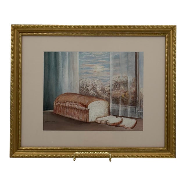 Vintage Original Tempera Bread Loaf Still Life Painting For Sale