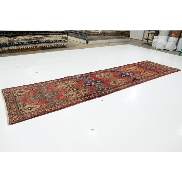 Vintage Handmade Heriz Wool Rug in Red With Geometric Pattern For Sale - Image 4 of 11