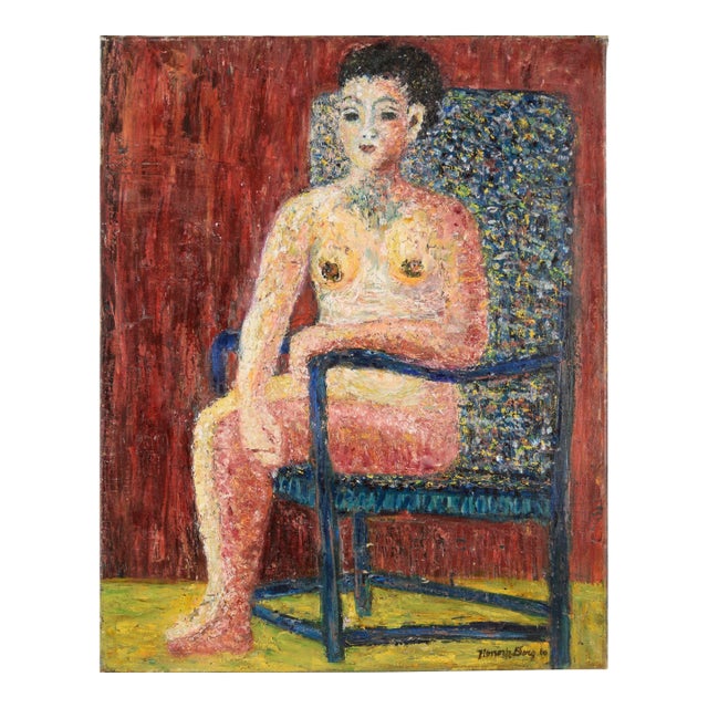 Portrait of Joan Brown Bay Area Abstract Expressionist Seated Nude Oil on Canvas by Honora Berg For Sale