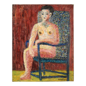 Portrait of Joan Brown Bay Area Abstract Expressionist Seated Nude Oil on Canvas by Honora Berg