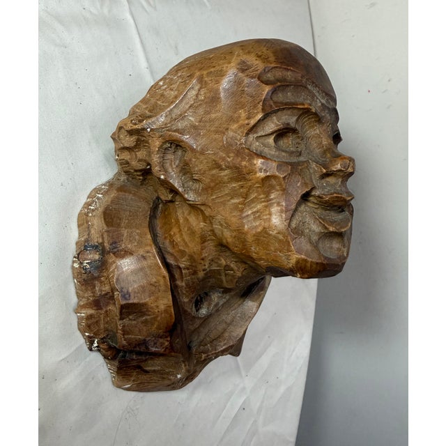 Antique Hand Carved 19th Century Victorian Old Man Folk Art Wall Bust Sculpture For Sale In New York - Image 6 of 9