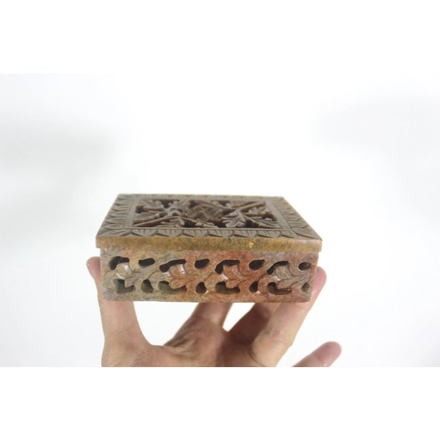 Brown Late 20th Century Vintage Carved Stone Rectangle Box For Sale - Image 8 of 9