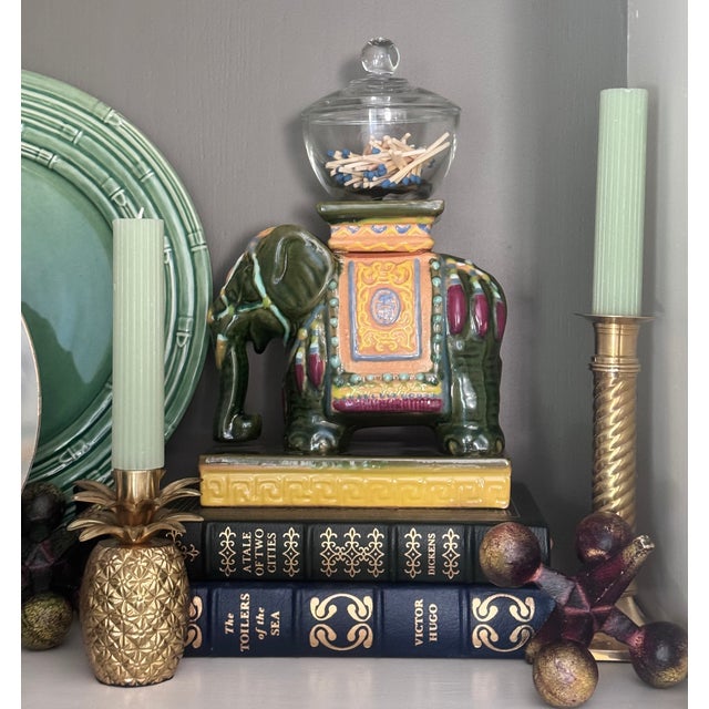 Mid 20th Century Vintage Asian Elephant Tabletop Plant Stands - A Set of Two For Sale - Image 5 of 16
