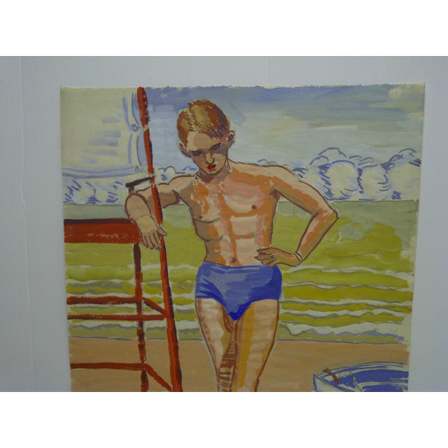 1947 Mid Century Modern Original Painting On Paper Dandy In Blue