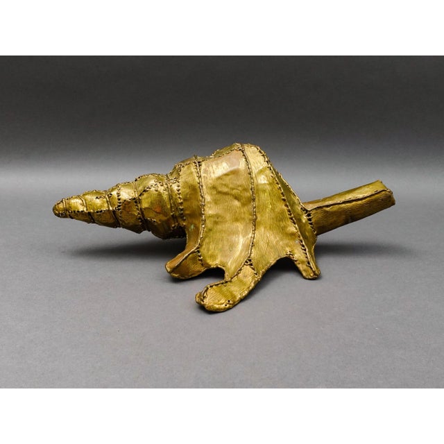 Luciano Bustamante Mexico Signed Brass Conch Nautical Sea Shell Sculpture For Sale - Image 4 of 8