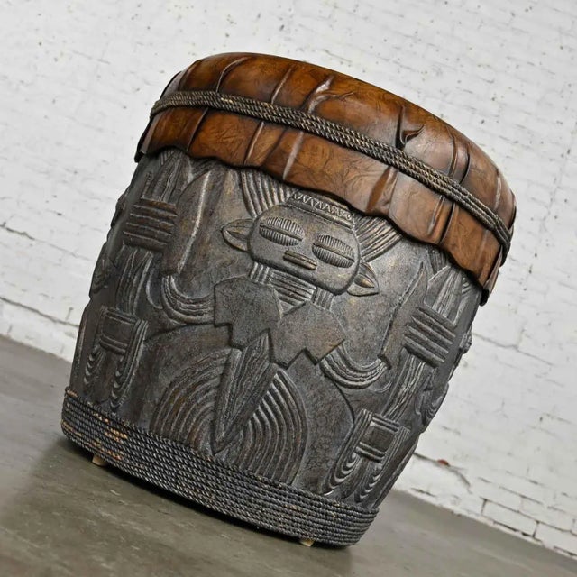 Awesome Island style Boho Chic resin Tiki Tribal large drum end or accent table somewhat in the style of Casa Bique....