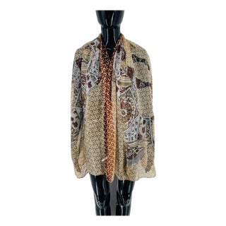 Hermes Light Brown Printed 100% Silk Scarf For Sale