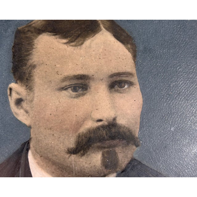 American Folk Art Hand Painted Tintype Gentleman Portrait in Walnut Frame For Sale - Image 6 of 13