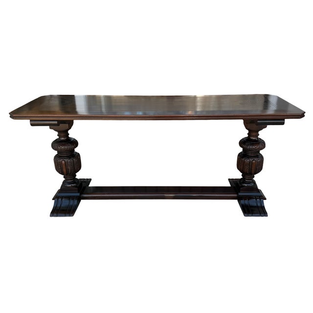1920s Antique English Tudor Inlaid Refectory Console Sofa Table For Sale - Image 5 of 5