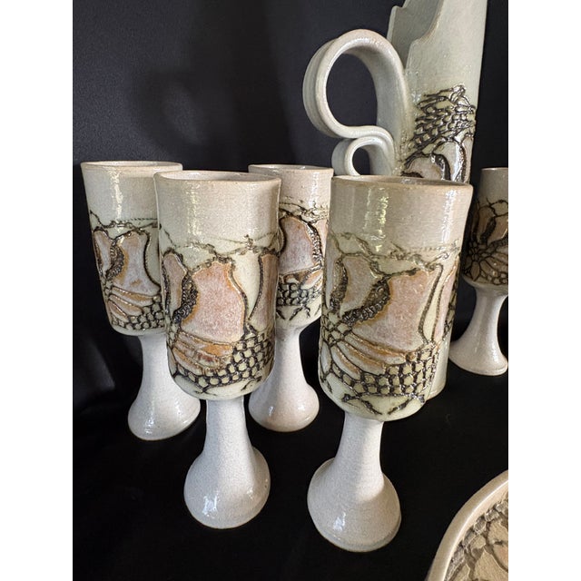 1990s Jana Kozon Kausalik 9 Piece Wheel Tossed Glazed Pottery Drink Set For Sale - Image 4 of 9