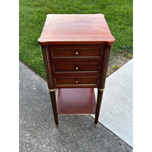 Antique French Regency Style Three Drawer Mahogany Chest W/Brass Fittings For Sale - Image 4 of 13