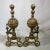 Quality antique pair of andirons which are in amazing shape with great pierced detail on ball tops and decorative solid...