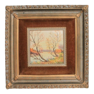 Antique Framed Landscape Painting on Tile For Sale