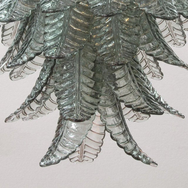 Large Suspension Chandelier with Green Murano Glass Leaves, 1990s For Sale - Image 6 of 11