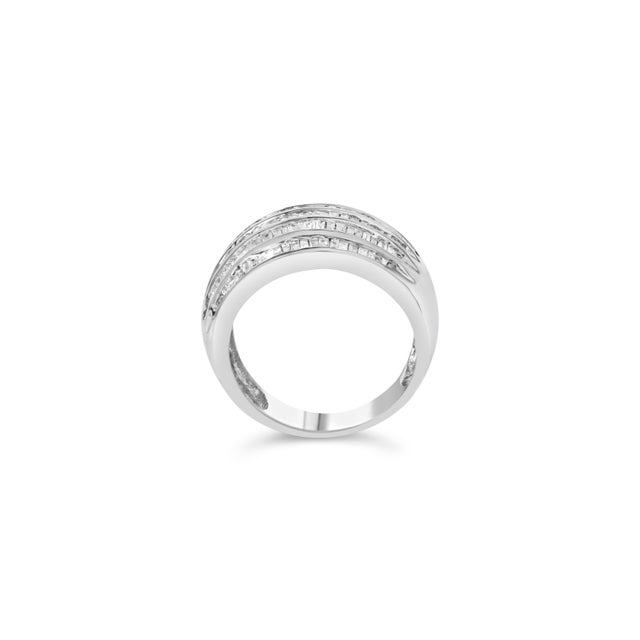 Early 21st Century .925 Sterling Silver 1.0 Cttw Baguette-Cut Diamond 6-Row Channel Set Domed Tapered Cocktail Fashion Ring (H-I Color, I2-I3 Clarity) - Size 7-1/2 For Sale - Image 5 of 7