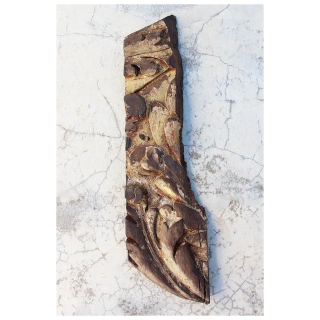 Baroque Antique Overdoor 18th Century, Carved and Gold Leaf Portuguese Baroque Fragment For Sale - Image 3 of 9