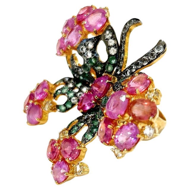 Bochic "Orient" Multi Sapphires & Ruby Cocktail Ring Set In 18K Gold & Silver For Sale - Image 15 of 18
