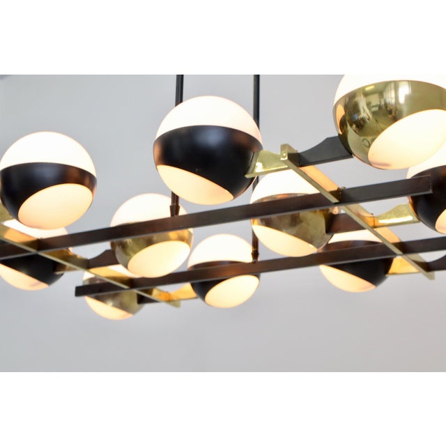 Metal Vintage 12-Light Opal Glass and Metal Pendant Lamp from Stilnovo, 1958 For Sale - Image 7 of 18