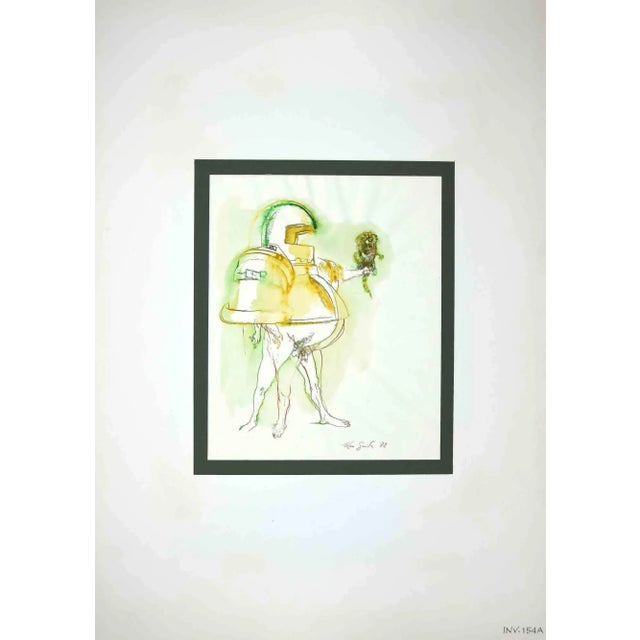 Knight and Lemur is an original drawing in china ink realized by Leo Guida in 1972. Good condition. Hand-signed. The...