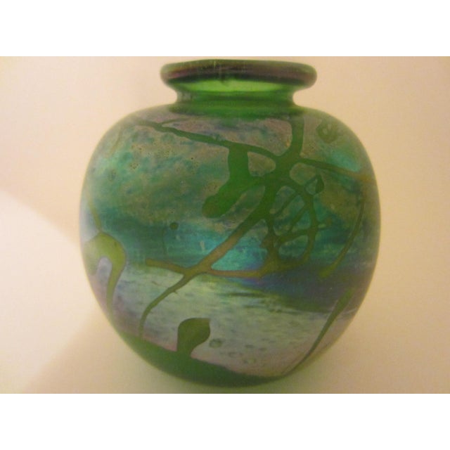 Green Loren Chapman California Artist Abstract Expressionist Signed Glass Vase For Sale - Image 8 of 18