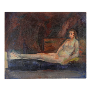 1940s Modern Reclining Nude Oil Painting on Linen
