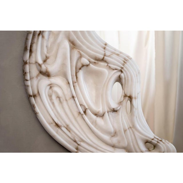 Large Fossil Moon Wall Mirror in Alabaster and Glass Mirror by Amarist Studio For Sale - Image 10 of 17