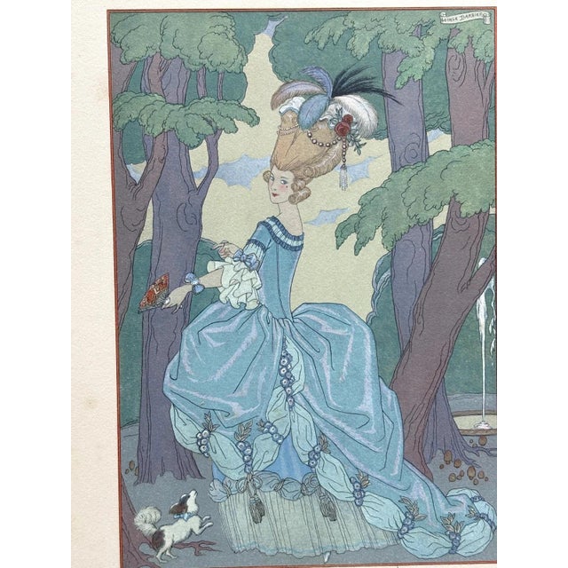 Contemporary Original George Barbier 1928 Hand-Colored Pochoir Print: ""L'allée" in 11x14 Mat For Sale - Image 3 of 3