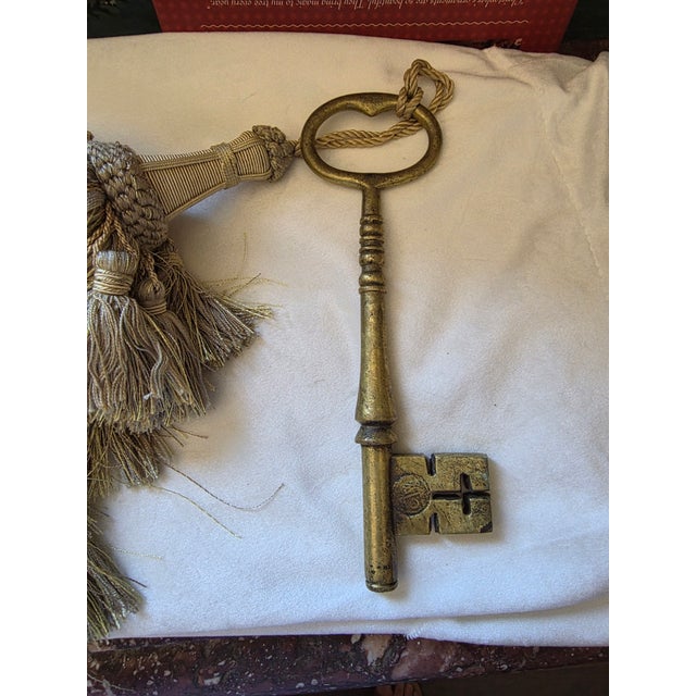 Metal Oversized Brass Key With Tassel For Sale - Image 7 of 7