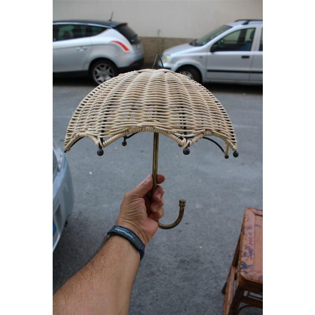Bamboo and Brass Umbrella-Shaped Wall Lamp, Italy, 1950s For Sale - Image 6 of 10