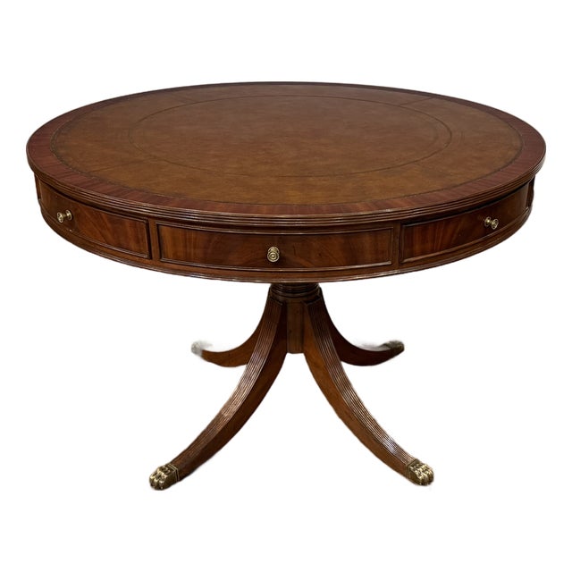 Traditional Mahogany Drum Table by Leighton Hall - Showroom Sample For Sale