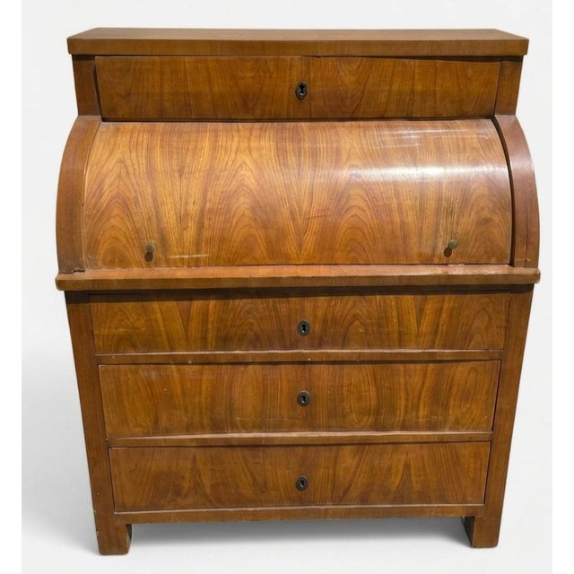 Early 19th Century Early 19th Century Biedermeier Cylinder Roll-Top Desk For Sale - Image 5 of 7