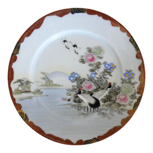 Early 20th Century Japanese Kutani Porcelain Red-Crowned Crane/Floral Motifs Dinner Plate (Meiji Period)