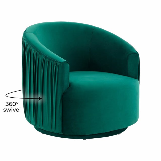 2020s London Forest Green Pleated Velvet Swivel Chair For Sale - Image 5 of 8