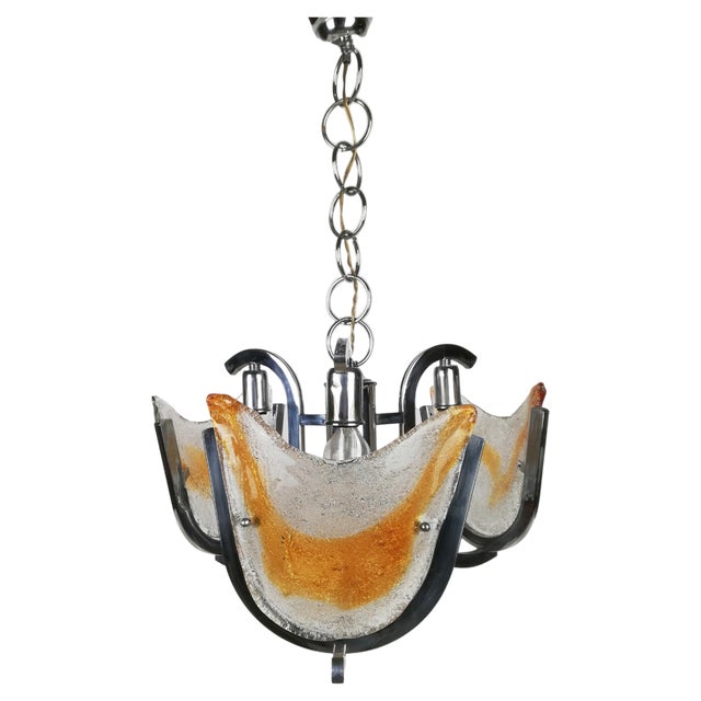 Murano Glass and Chrome Chandelier in the style of Mazzega, Italy, 1970s For Sale