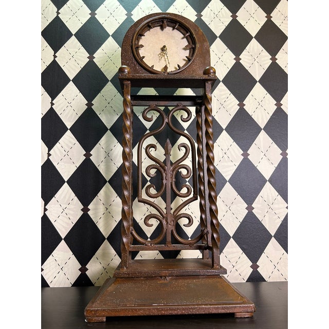 1970s Grand Old World Ironwork Table Clock With Architectural Scrollwork, 25" For Sale - Image 9 of 18
