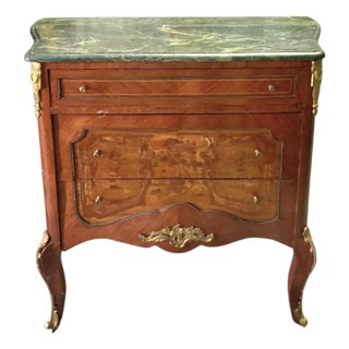 Mid 20th Century Dresser French Style Wood Chest With Marble Top Vintage Commode Classic Decor For Sale