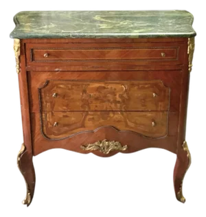 Mid 20th Century Dresser French Style Wood Chest With Marble Top Vintage Commode Classic Decor