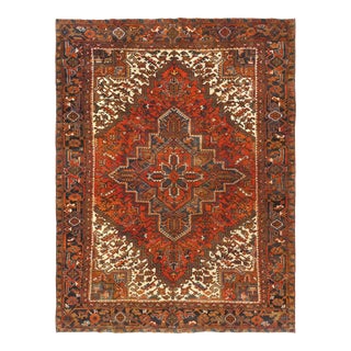 1960s Brick Red, Vintage Zoroastrian Heris, Shaved Down Rustic Look, Worn Wool Hand Knotted, Oriental Rug For Sale