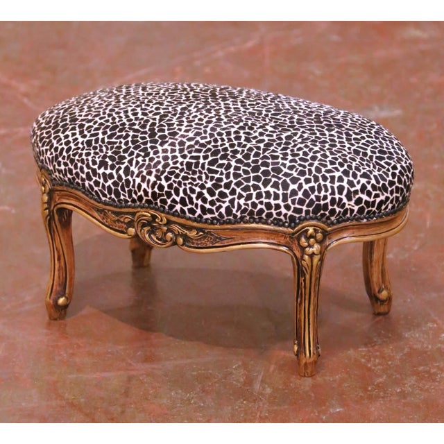 Mid 20th Century Mid-Century French Louis XV Style Walnut Footstool With Upholstered Seat For Sale - Image 5 of 8