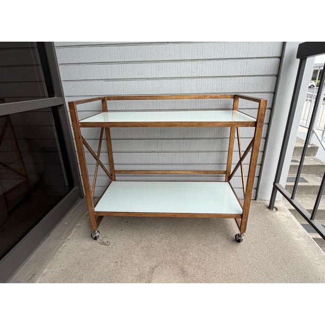 Zoe White Frosted Glass Bar Cart For Sale In Los Angeles - Image 6 of 11