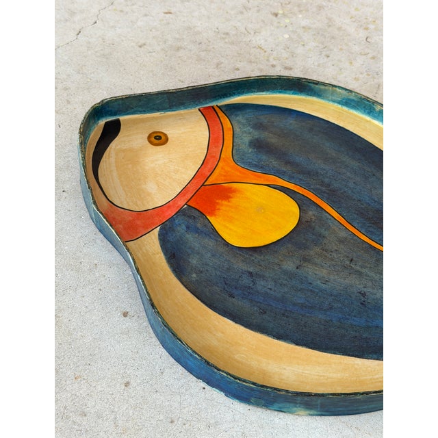 Nautical Vintage Hand Painted Papier-Mâché Fish Serving Tray, Made in Mexico For Sale - Image 3 of 11